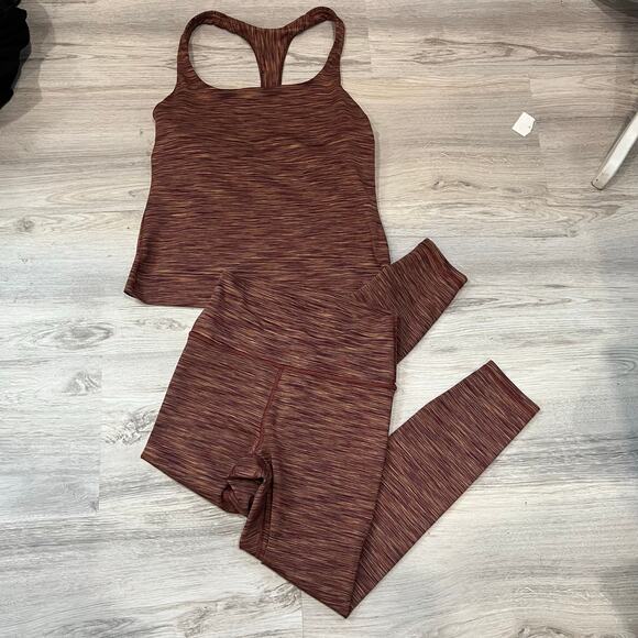 Athleta Transcend Red Textured 7/8 Leggings Scoop Racer Back Tank Set Small - Picture 1 of 7